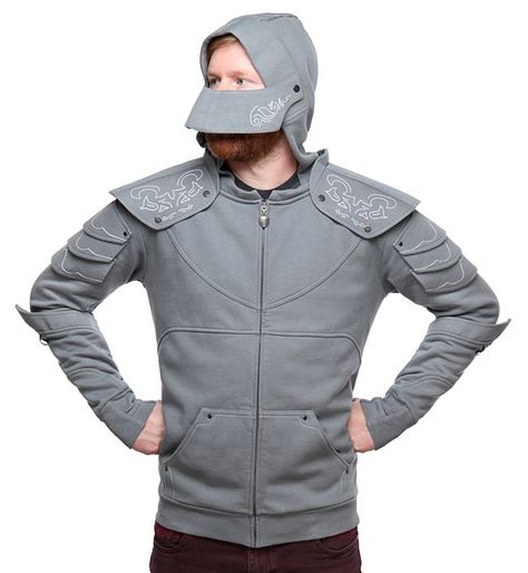 Assemble the knights of the round table and tell tales of honor and valor. Show off your cool Medieval Knight Hoodie and brag to Merlin.  Life is good. For you have the lightest armor in the land. Sure, it won't protect you from Knight Hoodie, Armor Hoodie, Think Geek, Geek Life, Medieval Knight, Exclusive Fashion, Full Zip Hoodie, Knights, Zip Hoodie