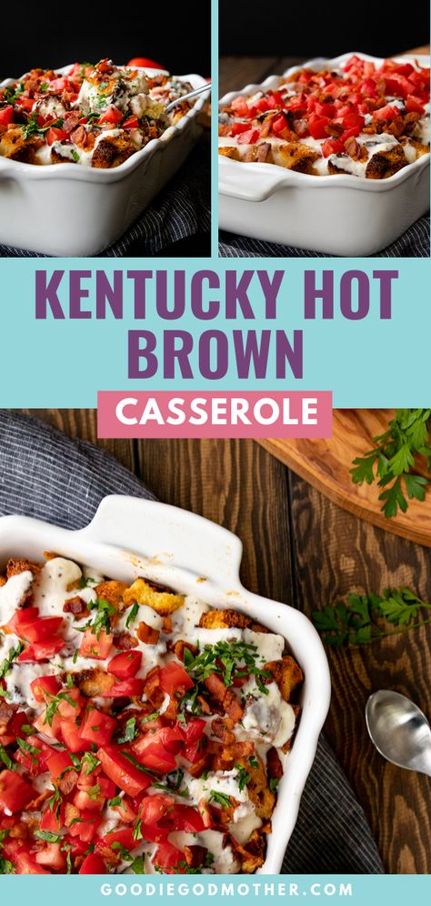 Kentucky Hot Brown Casserole, Kentucky Hot Brown Bake, Hot Brown Casserole, Kentucky Hot Brown Sandwich, Wine Recipes Drink, Chicken Leftovers, Kentucky Derby Food, Kentucky Hot Brown, Roast Chicken Leftovers