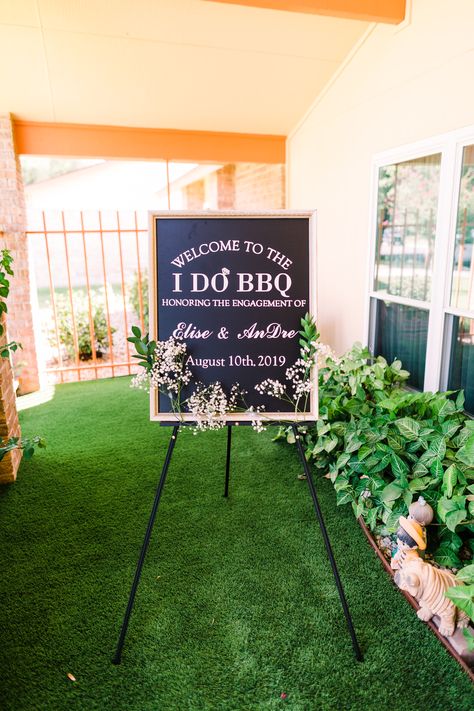 Bbq Themed Engagement Party, Welcome Bbq Wedding, I Do Bbq Backdrop, I Do Barbeque Decorations, Engagement Party Barbeque, Classy Backyard Engagement Party, I Do Bbq Welcome Sign, Wedding Barbecue, Lake House Engagement Party