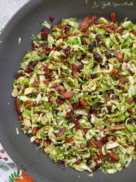 Shredded Sprouts Recipes, Shredded Brussel Sprouts With Bacon, Roasted Shredded Brussel Sprouts, Shredded Brussel Sprout Recipes Sauteed, Brussel Sprouts With Cranberries, Shredded Brussels Sprouts Recipe, Craisins Recipes, Sauteed Brussel Sprouts, Shredded Brussels Sprouts