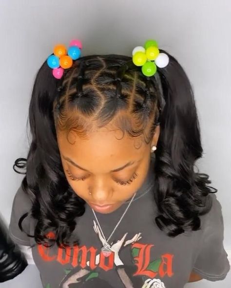 Rubber Band Hairstyles 2 Ponytails, Hairstyles For Back To School Black Kids, Girl Ponytail Hairstyles Kids Black, Ponytails For Black Hair Kids, Kid Birthday Hairstyles, Black Lil Girl Hairstyles, Kids Birthday Hairstyles Black, Cute Hairstyles For Black Kids Natural, Black Girls Hairstyles For Kids Easy