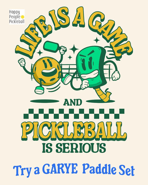 Life is a Game and Pickleball is Serious. 😀 Get started in Pickleball with this affordable, highly rated, quality GARYE Pickleball Set on Amazon! Pickleball Tshirt Design, Wellness Party, Pickle Ball Paddle, Pickleball Party, Pickleball Design, Life Is A Game, Pickleball Shirt, Pickleball Court, Pickleball Gift