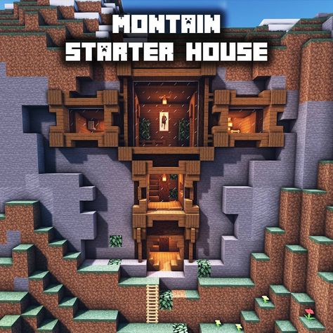 Survival House Ideas, Minecraft Survival House Ideas, Minecraft Survival House, Minecraft Mountain House, Minecraft Small House, Minecraft Mountain, Modern Minecraft Houses, Survival House, Rumah Minecraft Sederhana