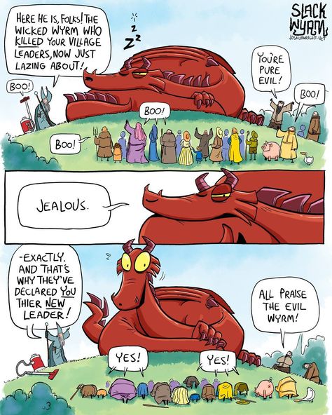 #dragons #comic #webcomic #slackwyrm #peasantlife #cults Slack Wyrm, Dragon Comic, Dnd Funny, Online Comics, I Like Him, Short Comics, 10 Million, Calvin And Hobbes, Red Dragon