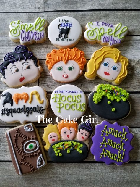 Hocus Pocus Halloween Cookies, Halloween Cookies Hocus Pocus, Hocus Pocus Party Desserts, Sanderson Sister Cookies Decorated, Halloween Treats Hocus Pocus, Hocus Pocus Dessert Board, Hocus Pocus Cupcake Toppers, Sanderson Sister Cookies, Hocus Pocus Treats Easy