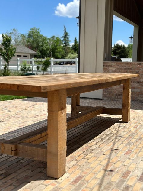 Farmhouse Style Dining Table - Etsy Reclaimed Farmhouse Table, Walnut Farmhouse Table, Large Outdoor Dining Table, Outdoor Farmhouse Table, Wooden Outdoor Table, Dresser Inspiration, Farmhouse Style Dining Table, Modern Log Cabins, Rustic Farm Table