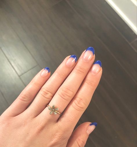 Blue French Tip Nails, Grad Nails, Blue French Tip, Gold French Tip, Hoco Nails, Royal Blue Nails, Blue French Tips, Sparkle Shorts, Cute Simple Nails