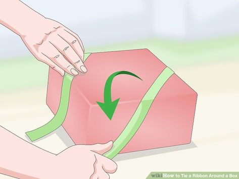 3 Ways to Tie a Ribbon Around a Box - wikiHow How To Tie Two Gifts Together With Ribbon, How To Wrap A Box With Ribbon, Ways To Tie A Ribbon, Wrapping A Box With Ribbon, Tie A Box With Ribbon, How To Wrap A Gift Box With Ribbon, Ribbon On Presents, Sheet Cakes Decorated, Cakes Decorated