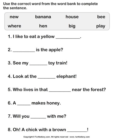 Use words to complete the sentences 1st Grade Fill In The Blank Sentences, Sentence Completion Worksheet, Complete The Words Worksheets, Complete Sentences Worksheets, Make Sentences Worksheet 1st Grades, Complete The Sentences Worksheet, Simple Sentences Worksheet, Sentence Worksheet, Sentences Worksheet