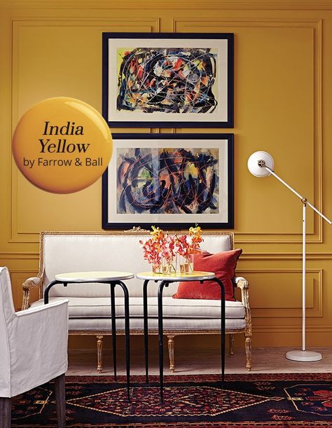 Farrow & Ball India Yellow Yellow Rooms, Art On The Wall, Mustard Walls, Paint Trends, Colors Wall, Yellow Room, Yellow Living Room, Bedroom Paint Colors, Yellow Walls