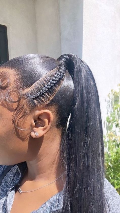 Straight High Ponytail, Braided Ponytail Black Hair, High Ponytail Styles, Cheer Flyer, Future Hairstyles, Slick Ponytail, Concert Hairstyles, Sleek Ponytail Hairstyles, Hairstyles Pictures