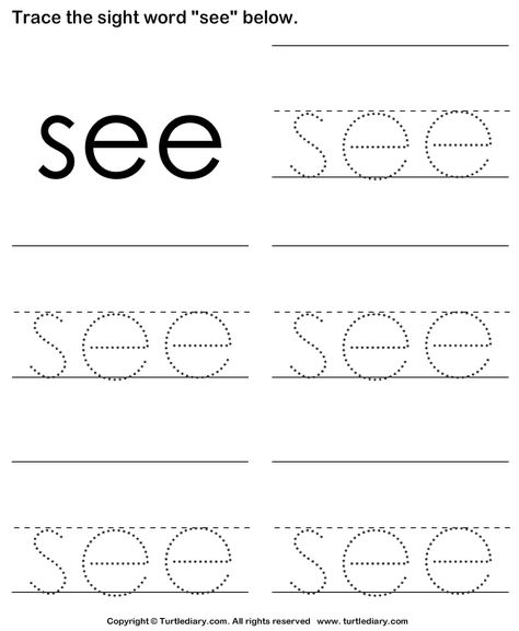 Download and print Turtle Diary's Sight Word See Tracing Sheet worksheet. Our large collection of ela worksheets are a great study tool for all ages. Learning Websites For Kids, Handwriting Worksheets For Kids, Preschool Sight Words, Letter Worksheets For Preschool, Ela Worksheets, Preschool Workbooks, Hand Lettering Worksheet, Learning English For Kids, Sight Word Worksheets