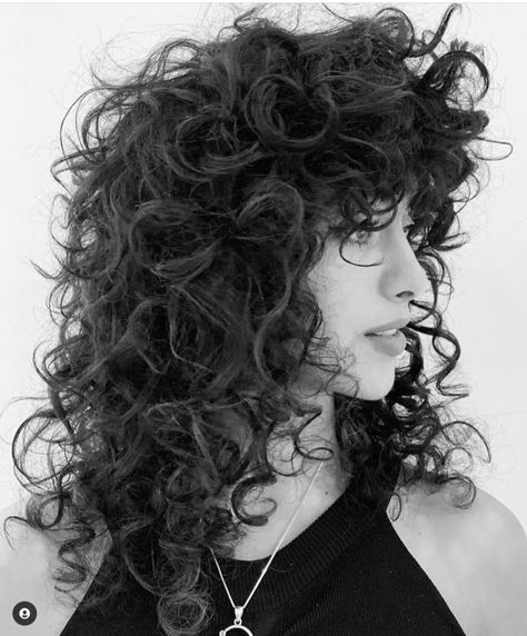 Punk Rock Curly Hair, Curly Hairstyles Shag, Long Shag Cut Curly Hair, Punk Curly Haircut, Long Shag Cut For Curly Hair, Rocker Curly Hair, 70s Shag Curly Hair, Curly Hair Rocker Style, 80s Curly Haircut