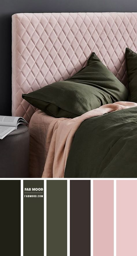 earthy color, earthy bedroom, rifle green and dusty rose bedroom, green and dusty rose bedroom, pink and green bedroom , dark green bedroom Headboard Bedroom Ideas, Pink Green Bedrooms, Earth Tone Bedroom, Rose Bedroom, Headboard Bedroom, Wedding Color Palettes, Themes Wedding, Earthy Bedroom, Bedroom Colour Palette