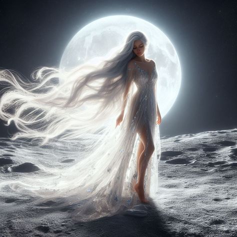 Fantasy Goddess Aesthetic, Selene Moon Goddess Aesthetic, Greek Mythology Selene, Selene Goddess Of The Moon Art, Chariot Aesthetic, Selene Goddess Of The Moon Aesthetic, Selune Aesthetic, Fantasy Moon Goddess, Selune Cleric Aesthetic