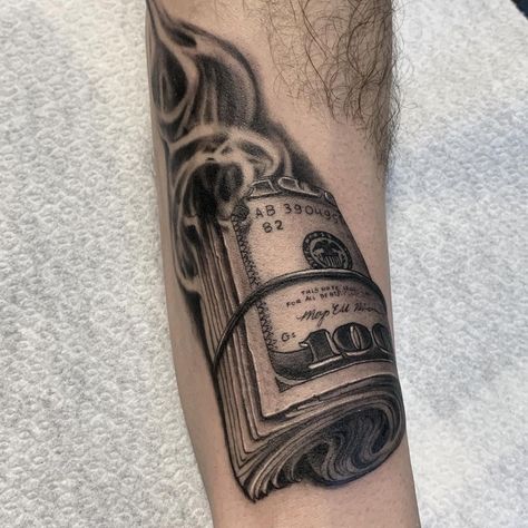 Dollar Bill Tattoo, 100 Dollar Bill Tattoo, Bill Tattoo, Tattoo Ideas Tumblr, Money Bag Tattoo, Dollar Tattoo, Money Tattoo, 100 Tattoo, 100 Dollar Bill