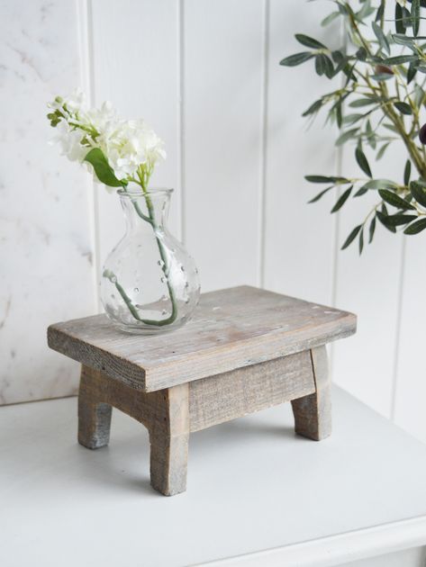 Little Pawtucket Mini Stool The White Lighthouse Coastal Home Interior, Mini Stool, New England Furniture, England Country, White Lighthouse, Rustic Stools, Coastal Furniture, Coastal Home, White Furniture