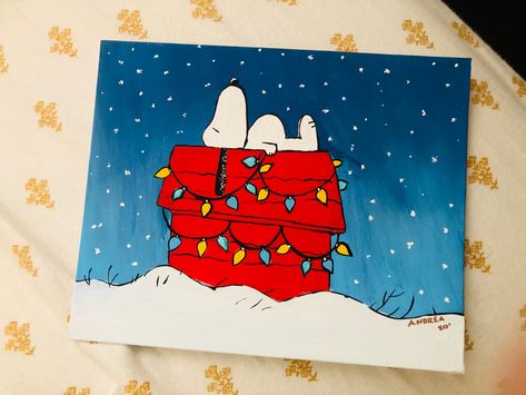 Simple Paintings For Christmas, Painting Ideas On Canvas Christmas Easy, Easy Snoopy Paintings, Christmas Painting Canvas Ideas, Small Christmas Canvas Paintings Easy, Christmas Snoopy Painting, Christmas Canvas Paintings Easy Diy, Disney Christmas Paintings, Christmas Simple Paintings