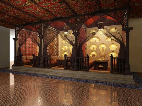 Islamic Restaurant Design, Kashmir Restaurant, Chinese Restaurant Interior, Resturant Interior, Persian Palace, Arabic Interior Design, Luxury Restaurant Interior, Restaurant Layout, Restaurant Design Inspiration