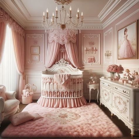 Classic Disney Princess Nursery, Modern Princess Nursery, Vintage Princess Nursery, Luxury Nursery Room, French Provincial Nursery, Coquette Nursery, Princess Nursery Theme, Pink Nursery Room, Diy Baby Room Decor