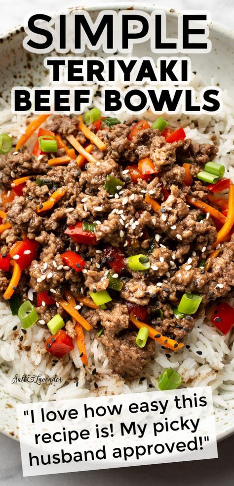 Ground Beef Recipes Teriyaki, Hamburger Teriyaki Ground Beef, Healthier Ground Beef Recipes, Ground Beef Teriyaki Recipe, Ground Beef Teriyaki Bowl, Beef Teriyaki Bowl, Teriyaki Beef Bowl, Easy Rice Bowls, Teriyaki Beef Recipe