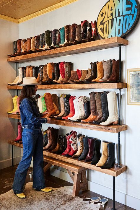 Cowboy Boot Rack Ideas, Wall Boot Storage, Cowboy Boot Closet, Cowboy Boot Storage Ideas Closet, Western Boot Storage, Western Boot Display, Boot Closet Organization, Cowboy Boot Organization, Western Boot Rack