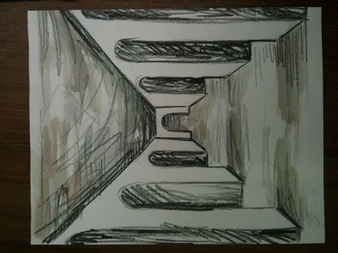 1-point perspective hallway/ pencil and watercolors Hallway Sketch, One Point Perspective Drawing Hallway, One Point Perspective Hallway, Hallway Drawing, 1 Point Perspective Drawing, Easy Scenery Drawing, 1 Point Perspective, Trippy Room, Color Pencil Sketch