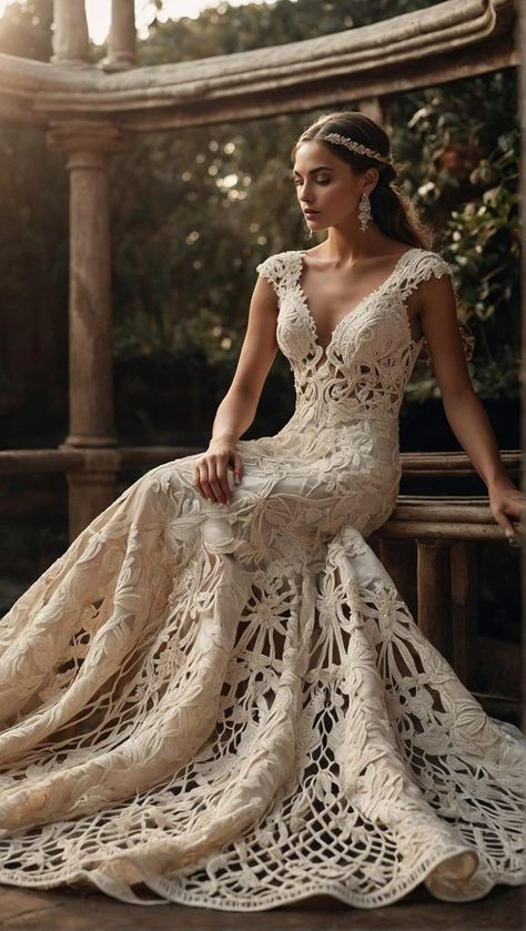 Macrame Wedding Dress, Wedding Dresses Nyc, Crochet Wedding Dress Pattern, Fringe Wedding Dress, Dress Tips, Crochet Wedding Dresses, Wedding Dress Ideas, Boho Styl, Suits Wedding