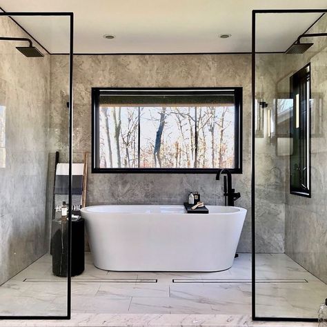 Bathrooms of Instagram on Instagram: “A wet room wrapped in classic Fiore D’Bosco slabs 🔲 @domicile_and_co #domicileandco #wetroom #doubleshower #bathtub #modernbathroom…” Wet Room Double Shower Bathroom, Bathtub Shower Wet Room, Wet Room No Door, Concrete Wet Room, Double Shower Wet Room, Wet Room Shower Walk In, Wet Room With Tub, Wetroom Bathroom With Tub, Wet Room Bathroom With Tub