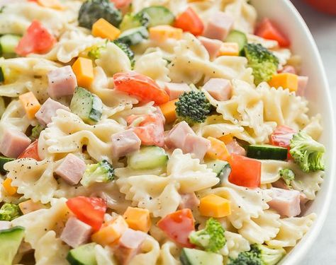 Creamy Ranch Bowtie Pasta Salad Recipe – TheDirtyGyro Ranch Bowtie Pasta Salad, Easy Pasta Salad Recipes, Crockpot Dump Recipes, Slow Cooker Chicken Stew, Fluff Salad Recipes, Bowtie Pasta Salad, Easy Summer Side Dishes, Best Macaroni Salad, Creamy Ranch