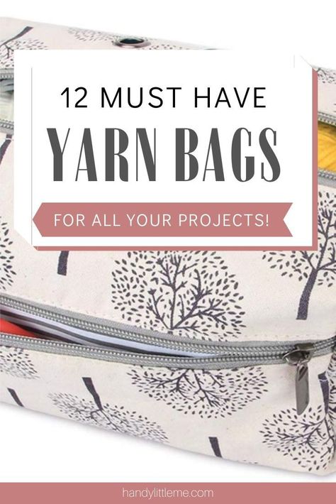 This guide to yarn bags will help you to choose one to fit your needs.   This roundup includes knitting bags, knitting organizers, a drawstring bag and simple totes. #knitting #knittingbag #yarnbag #yarnorganizer #knittingtote Crochet Supplies Storage, Yarn Storage Ideas, Knitting Tools Accessories, Crochet Storage Bag, Diy Knitting Projects, Knitting Bag Sewing, Yarn Bags, Knitting Organization, Knitting Needle Storage