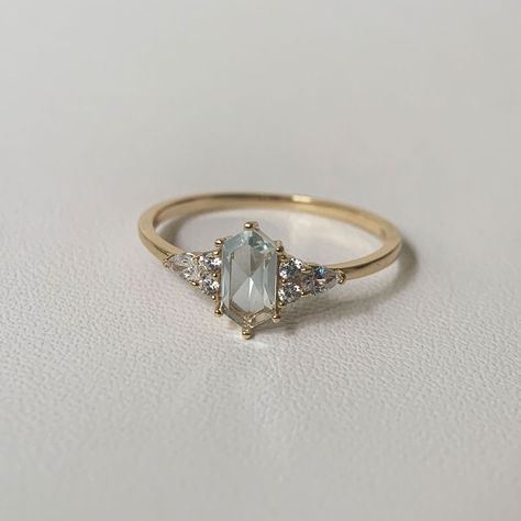 Hexagon Engagement Ring, Engagement Ring Gold, Pretty Engagement Rings, Hexagonal Ring, November Birthstone Ring, Blue Topaz Engagement Ring, Cute Engagement Rings, Future Engagement Rings, Topaz Engagement Ring