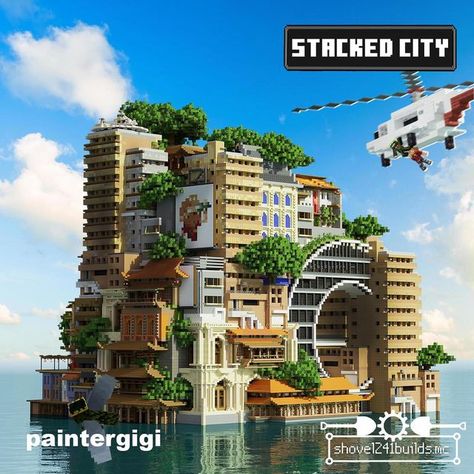 Minecraft Stacked City, Minecraft Extreme Builds, Minecraft Solar Panel, Solarpunk Minecraft Builds, Minecraft Stacked Houses, Solarpunk Minecraft, Minecraft Solarpunk, Minecraft Creative Ideas, Minecraft Cyberpunk