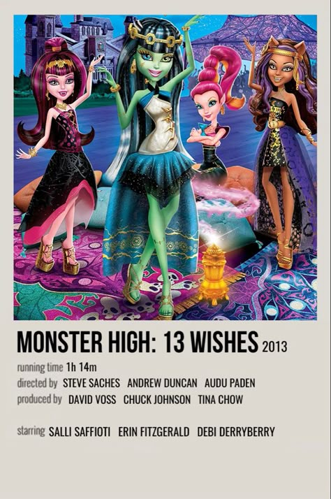 minimal polaroid movie poster for monster high: 13 wishes 2010 Movie Posters, Monster High Polaroid Poster, Where To Watch Monster High, Monster High Movie Poster, Monster High Movies List, 13 Wishes Monster High, Monster High Posters, Monster High Poster, Monster High Movies