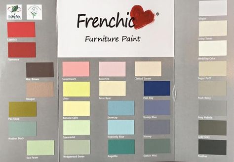 Frenchic Furniture Paint - Color Chart ~ now available at Shizzle Design www.shizzle-design.com/store  Jenison, MI Pink Girls Room Paint, Frenchic Paint Furniture, French Chic Paint, Frenchic Paint Colours, Chalk Paint Furniture Dresser, Glitter Accent Wall, Frenchic Paint, Paint Color Chart, Painted Furniture Colors