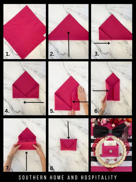 Valentines Napkin Fold, Napkin Designs Ideas, Rose Napkin Fold, Easy Napkin Folding Ideas, Napkin Folding Tutorial, Napkin Folding Ideas, Fancy Napkin Folding, Easy Napkin Folding, Paper Napkin Folding