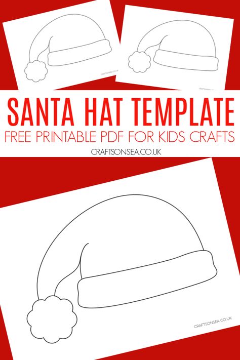 Santa Hat Template (Free Printable) Santa Hats For Kids, Santa Art Projects For Preschool, Christmas Hat Template Printable, Santa Hat Printable Template, How To Make Santa Hats, Christmas Hat Template, Santa Hat Craft Preschool, Christmas Craft Free Printable, Santa Hat Outline