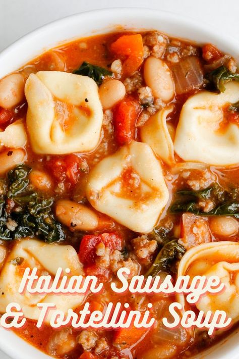 This Italian Sausage and Tortellini Soup is one of my all-time favorites because it’s super quick to make, healthy, and SO DELICIOUS. Tik Tok Pasta, Sausage Kale Pasta, Sausage And Tortellini Soup, Cheesy Baked Pasta, Sausage And Tortellini, Healthy Recipes Meal Prep, Sausage Tortellini Soup, Cozy Soups, Classic Beef Stew