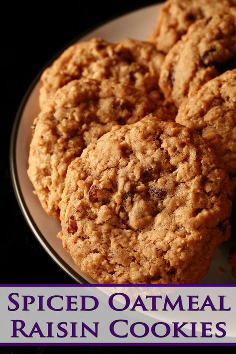 A plate of oatmeal raisin cookies. Mint Chip Cookies, Chewy Oatmeal Raisin Cookies, Spiced Oatmeal, Best No Bake Cookies, Small Batch Cookies, Oatmeal Raisin Cookies Chewy, Fresh Baked Cookies, Favorite Cookie Recipe, Almond Flour Recipes