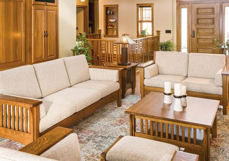 Mission Style Living Room Furniture, Mission Style Living Room, Happy Decor, Mission Style Furniture, Furnitur Ruang Keluarga, Wooden Sofa Set Designs, Mission Furniture, Wooden Sofa Designs, Sofa Ideas