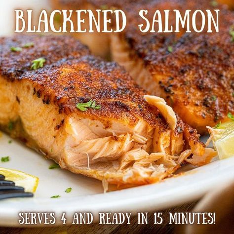 Homemade Blackened Seasoning, Chicken Cheese Casserole, Blackened Salmon Recipes, Salmon Filets, Air Fryer Salmon, Blackened Salmon, Blackened Seasoning, Clean And Delicious, Salmon Filet