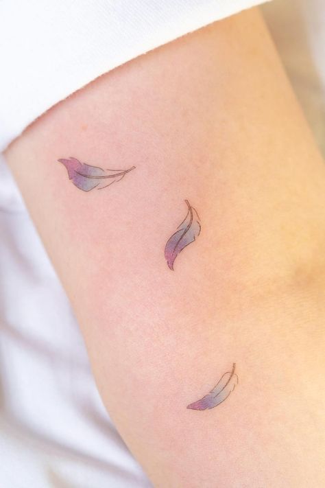 Line Feather Tattoo, Tiny Feather Tattoo, Fine Line Feather Tattoo, Falling Feather Tattoo, My Angel Tattoo, Feathers Tattoo, Feather Tattoo Ideas, Small Feather Tattoo, Remember Tattoo