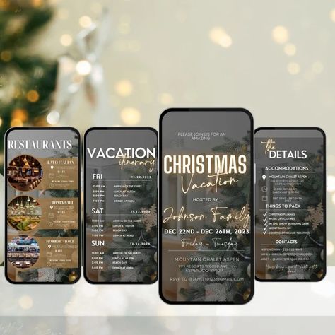 Euphoricrawdesigns - Etsy Christmas Itinerary, Vacation Template, Aspen Vacation, Girls Christmas Party, Birthday Dinner Invitation, Christmas Cruises, Travel Christmas, Vacation Itinerary, Template Christmas