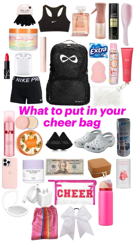 Cheer Mom Essentials, What To Have In Your Cheer Bag, What To Put In Cheer Bag, Sports Bag Essentials, Cheer Bags, Cheer Tips, Cheer Fails, Cheer Hacks, Cheer Competition