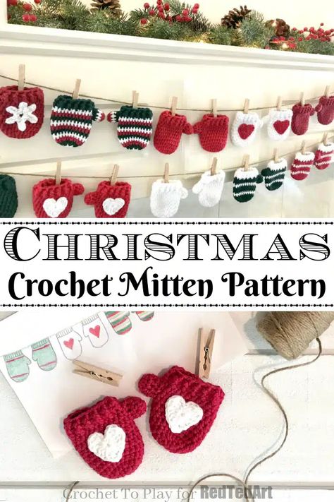 Crochet Advent Calendar, Free Christmas Crochet, Crochet Christmas Garland, Mitten Pattern, Crochet Mittens Pattern, Crafts By Season, Christmas Crochet Patterns Free, Mitten Ornaments, Crochet Garland