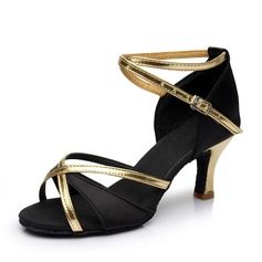 Women's Patent Leather Suede Heels Sandals Latin With Ankle Strap Dance Shoes (053071140) - JJ's House Gold Low Heels, Danza Latina, Salsa Dance Shoes, Salsa Shoes, Latin Shoes, Ballroom Shoes, Dance Heels, Ballroom Dance Shoes, Tango Dance