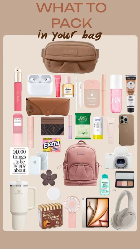 What to pack in your bag 👜 #essentials #everyday #carryon #musthaves #travel #mall Bag Essentials Everyday, Bag Must Haves, Beauty Cream, Bag Essentials, Pink Lemonade, Protein Bars, What To Pack, You Bag, Lemonade