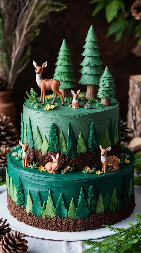 30 Creative Cake Ideas for a Memorable 60th Birthday Celebration - CakeIdeasNow Nature Theme Cake Ideas, Outdoors Birthday Cake, 80th Birthday Cake Ideas, 70th Birthday Cake Ideas, Forest Theme Cakes, Cake Forest, Creative Cake Ideas, Enchanted Forest Cake, Thomas Birthday Cakes