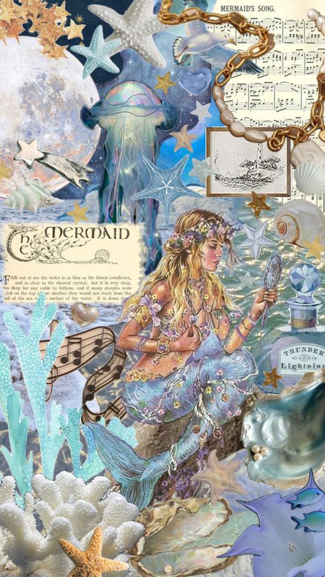 #mermaid #mermaidcore #aesthetic #beach #beachgirl #vibes #vintage #art Fairycore Aesthetic Wallpaper, Mermaid Collage, Outfit Ideas Trendy, Mermaid Song, Pretty Fish, Mermaid Cove, Mythical Creatures Fantasy, Closet Aesthetic, Y2k Outfit Ideas