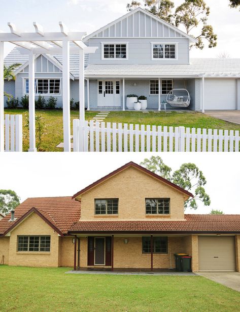 Three Birds Renovations Before And After, 3 Birds Renovations Before And After, Three Birds Renovations Exterior Before And After, Rendered House Exterior Before And After, External Renovation Before And After, Brick Facade Renovation, Facade Renovation Before And After, Facade Before And After, Before After House Exterior